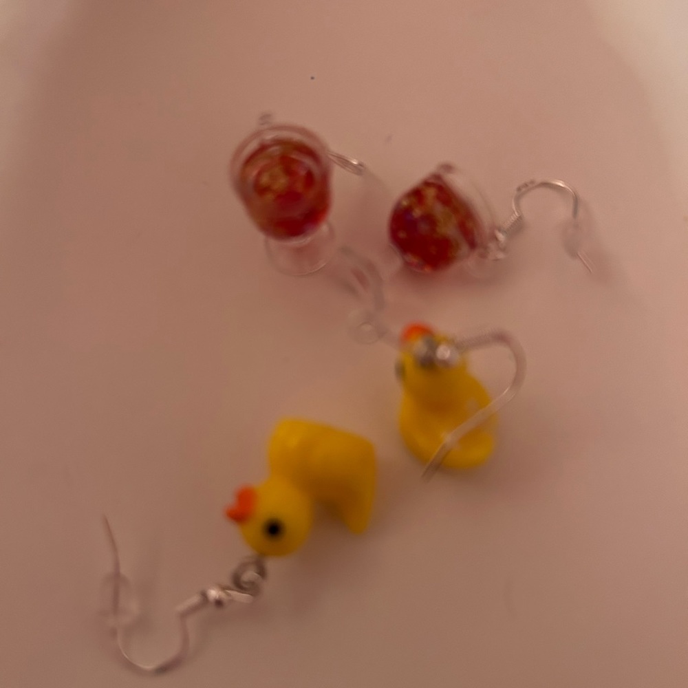 Sterling silver duck and wine glasses earrings